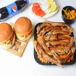 Fried Zouri With Rice And 2 Catfish Burgers